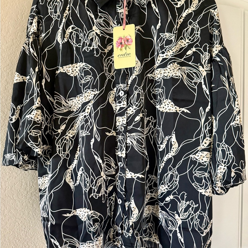 Entro Black and White Button Down Shirt